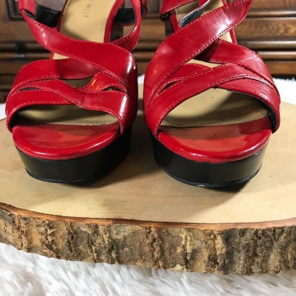 Nine West Strawberry Faux Leather Carve-Out Heel Buckle Sling Platform Sandal - Picture 8 of 14